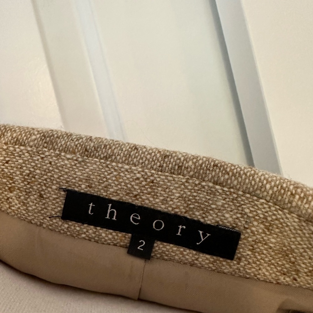 Theory Wool-Blend Taupe Tweed Blazer Jacket – Size 2 - Like New - Picture 2 of 5